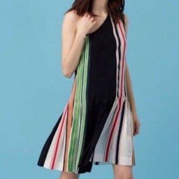 DVF Diane Von Furstenberg One-Shoulder Pleated Ribbon Dress 2 Multicolor Strips - Picture 4 of 11